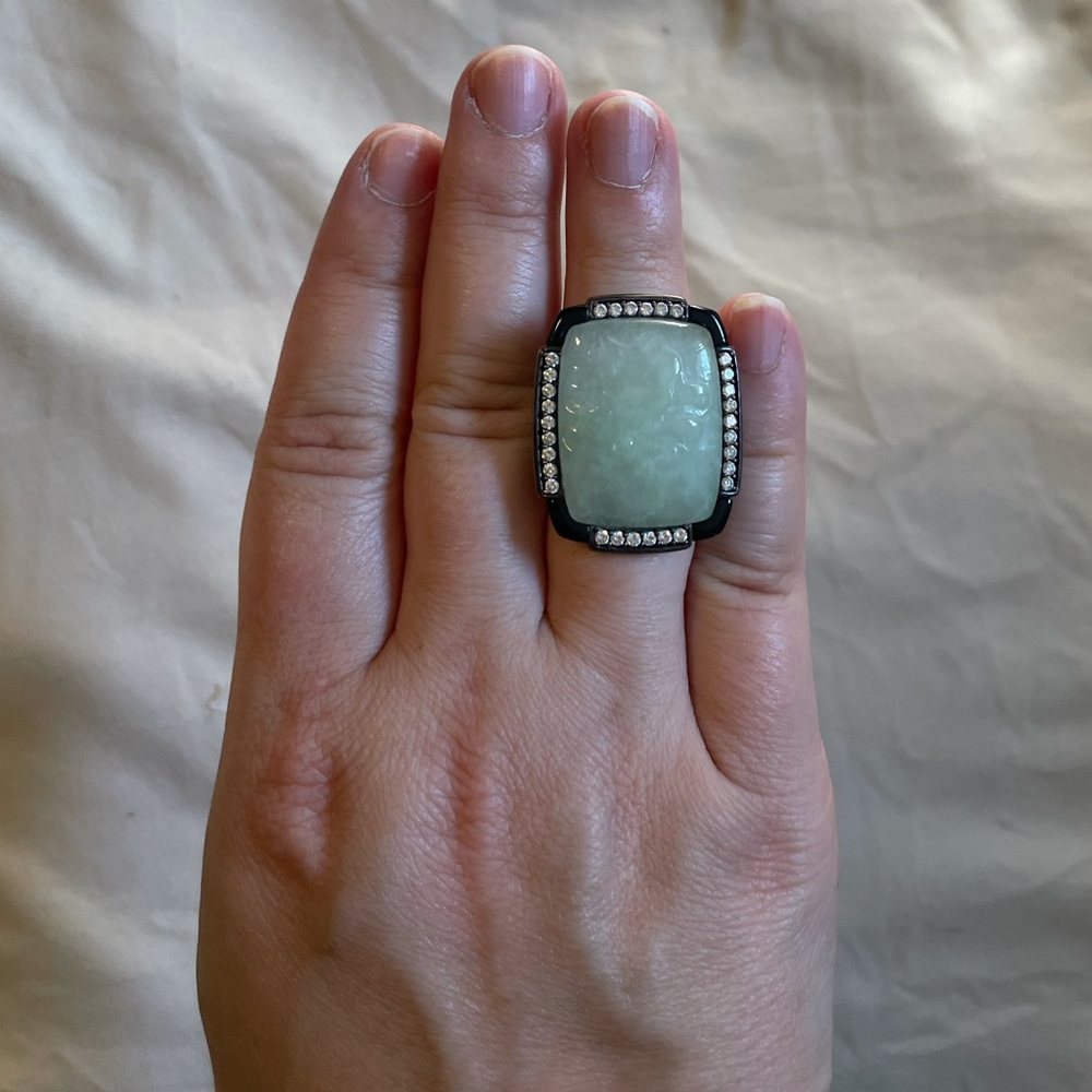 Carved jade sterling ring 6 jade of yesteryear